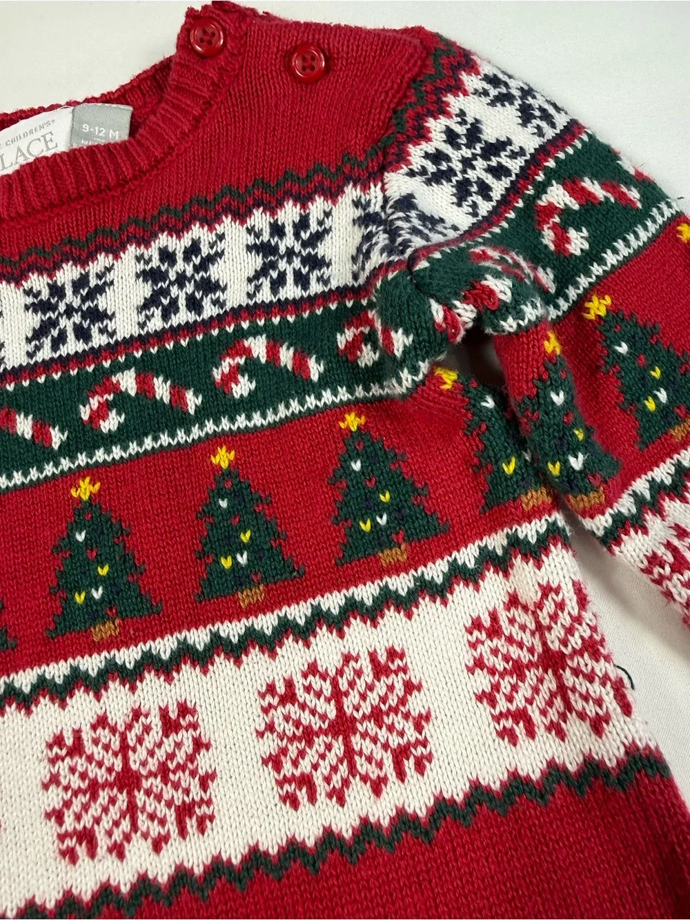 THE CHILDREN’S PLACE Baby Christmas Sweater Romper 9-12M Holiday Fair Isle Knit